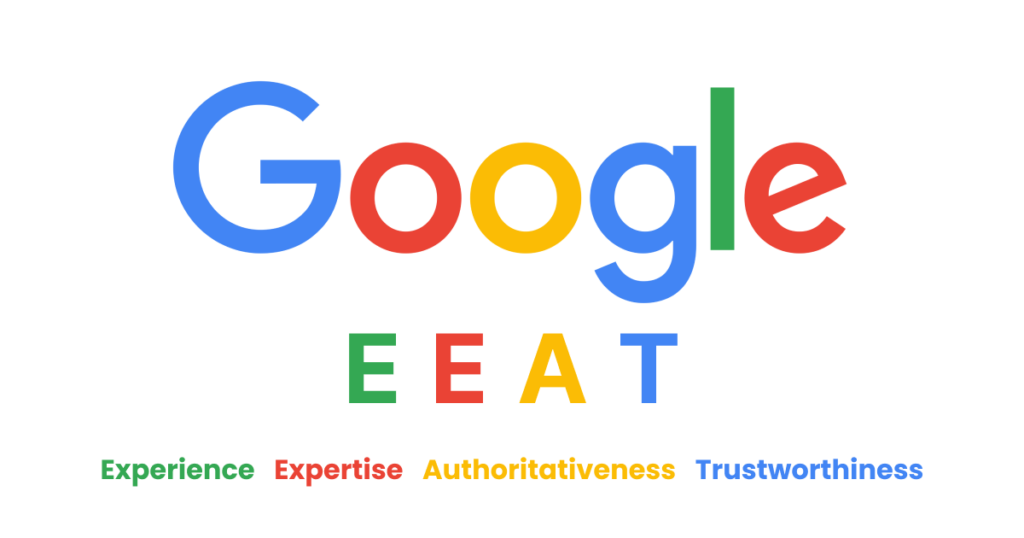 Visual representation explaining Google's EEAT (Experience, Expertise, Authoritativeness, Trustworthiness) criteria for content