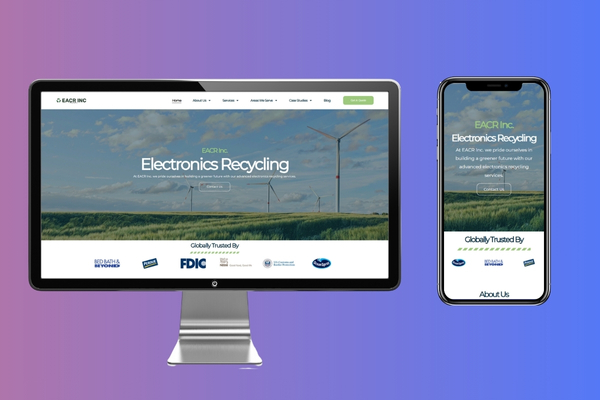EACR Inc website on desktop and mobile with green branding.