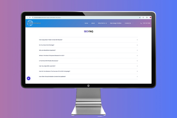 SEO FAQ section on service page website design.