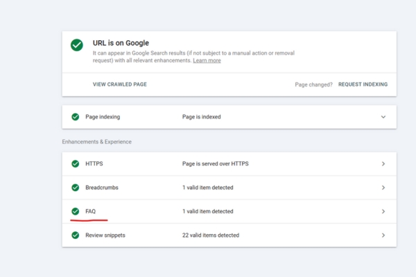 FAQ detected in Google Search Console enhancements tab