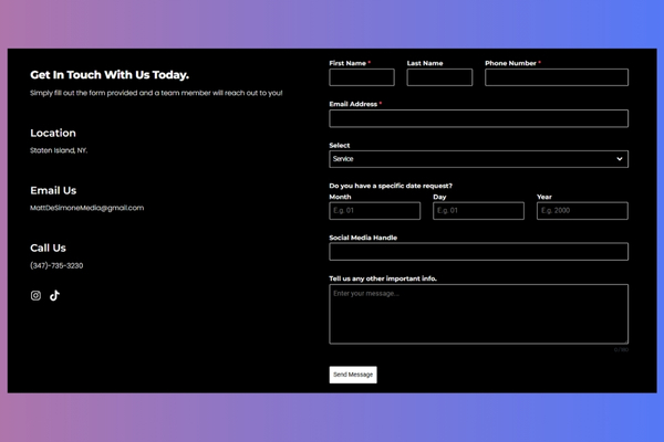 Two-column contact form layout.
