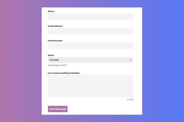 Light contact form design with dropdown.