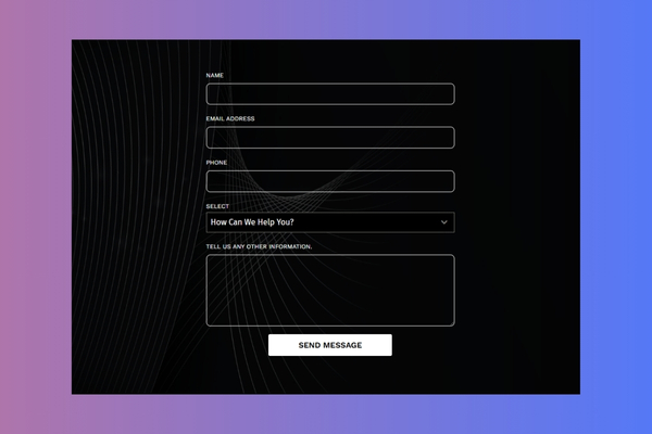 Dark contact form design with bold CTA.